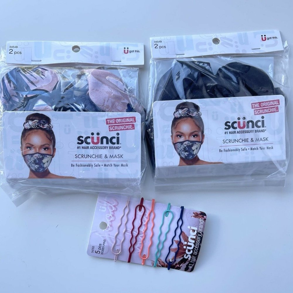 2x Scunci Scrunchie & Face Mask Set & BOBBY PINS BUNDLE 8 Stocking Stuffer